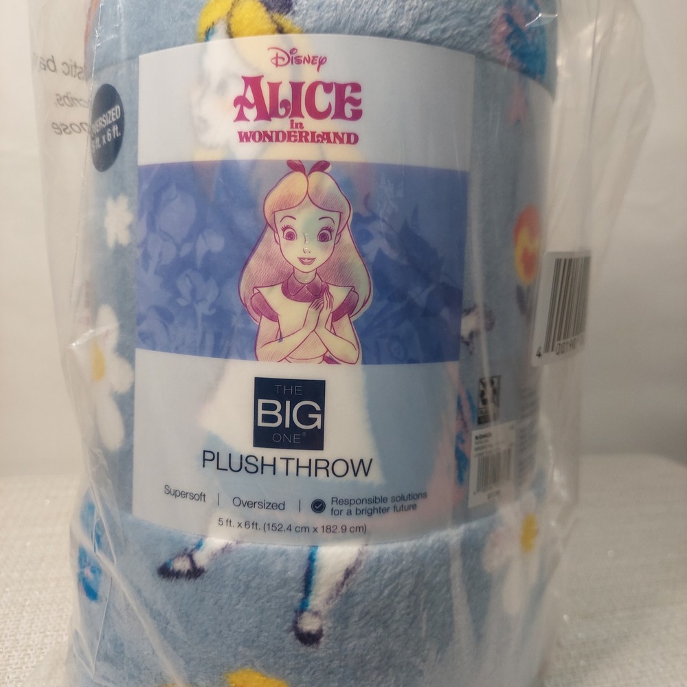 Disney Alice in Wonderland The Big One Plush Throw Blanket Blue Oversized 5x6ft